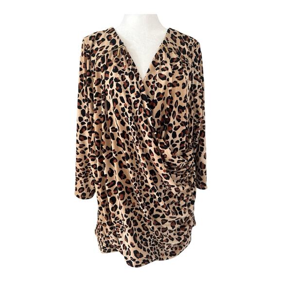 Lane Bryant Top Womens Plus 22/24 Animal Print Cowl Draped Neck Rouched Blouse - Picture 2 of 11